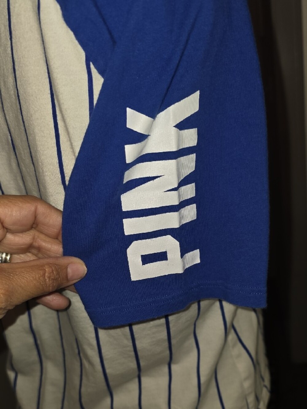 PINK Victoria's Secret White and Blue 'Brooklyn' Crop Top - Picture 5 of 6